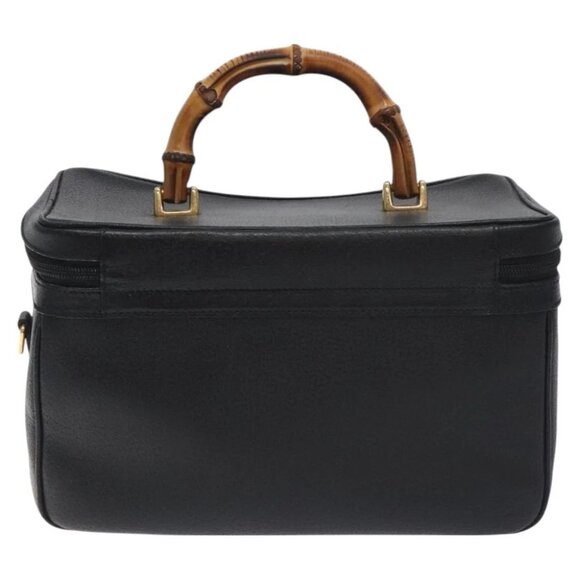 GUCCI Bamboo Hand Bag Leather Black Gold 013 122 2491 Auth SW974 - Picture 3 of 14